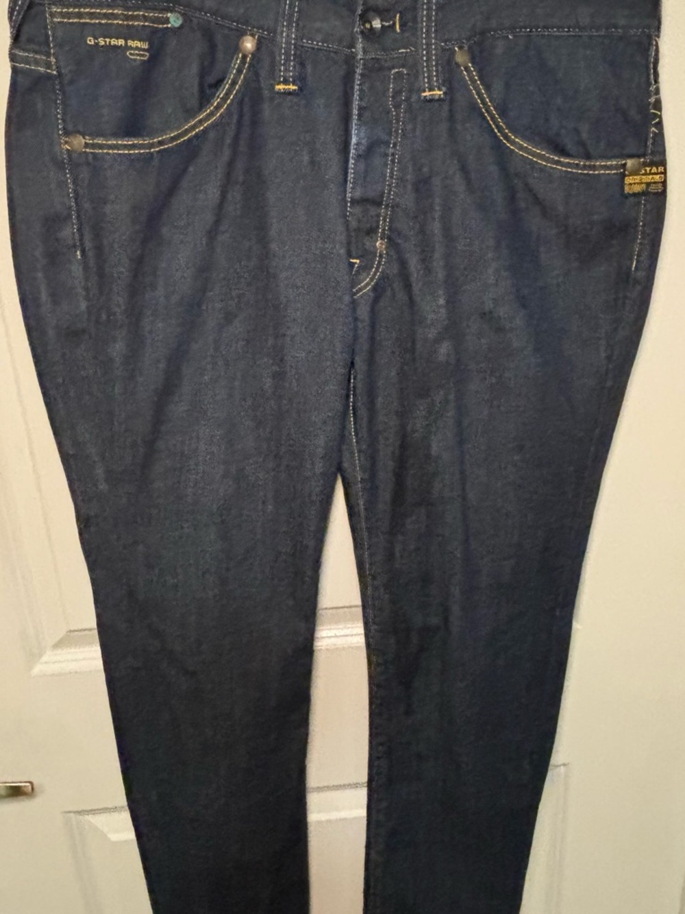 G-Star Raw Men’s Skinny Dark Indigo Jeans with Yellow Contrast Stitching